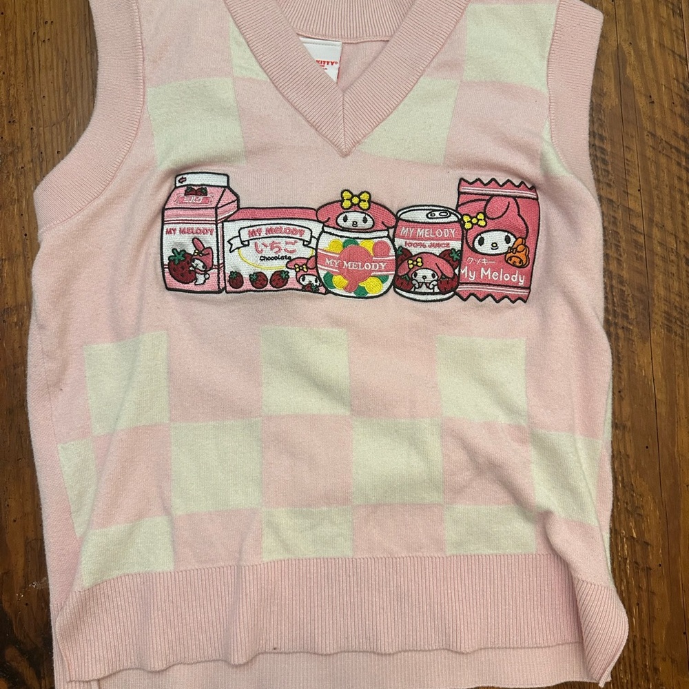 Sanrio My Melody Sweater Vest Pink Checkered Kawaii Preppy MD